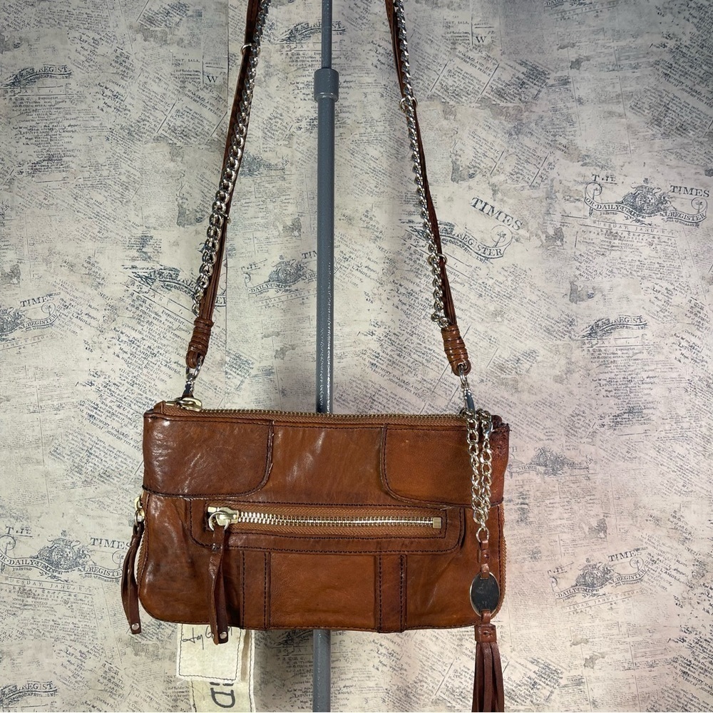 Olivia Harris Moto Chain Mio Black Leather Crossbody Bag Convertible Clutch
